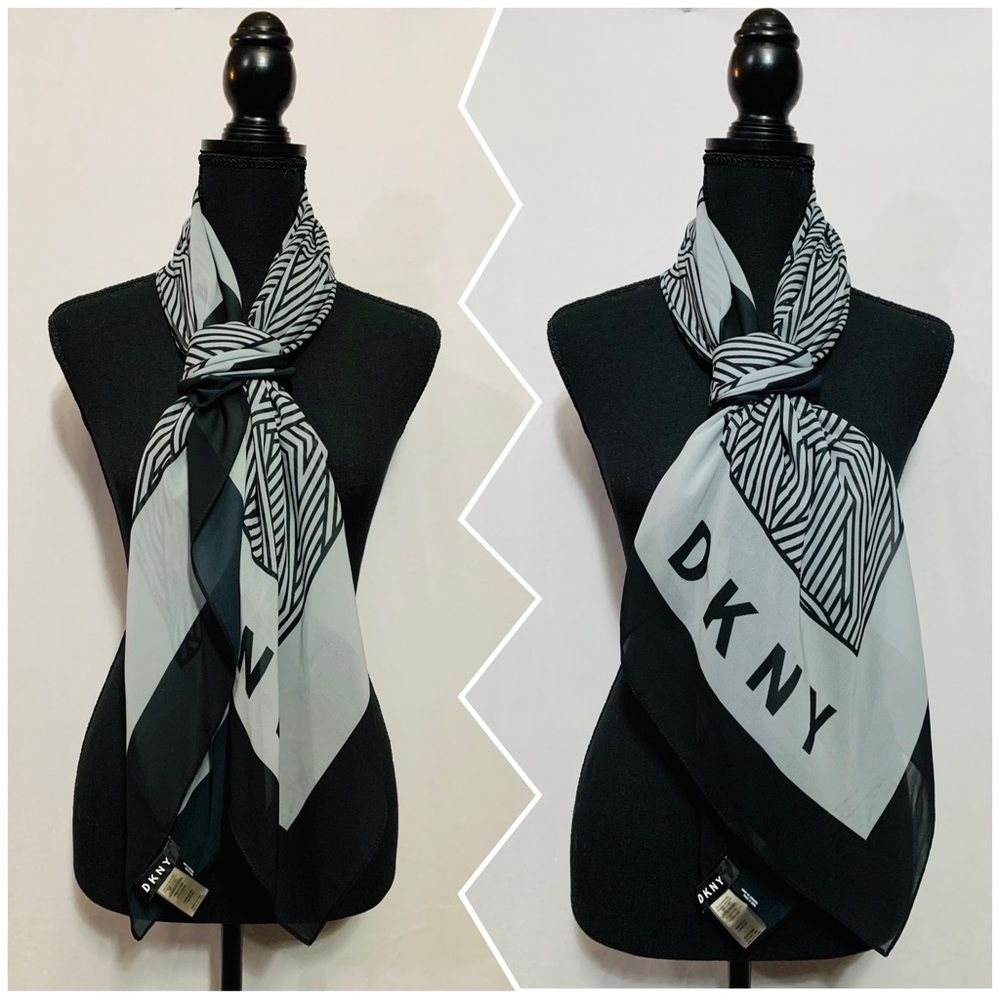DKNY Vintage Silky Feel Polyester Scarf Fashion Geometric RETRO.